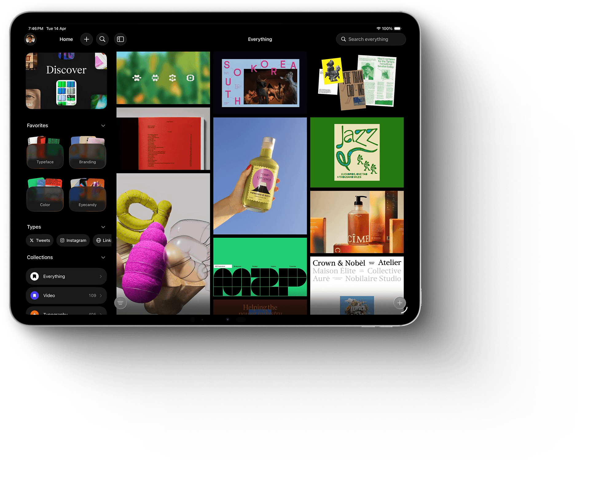 Recollect app showing saved bookmarks across devices